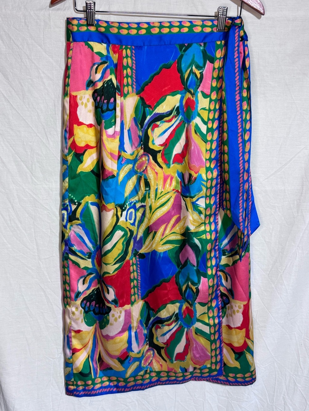 Elie Tahari Vibrant Floral Midi Wrap Skirt — Blue, Pink, Green, Yellow